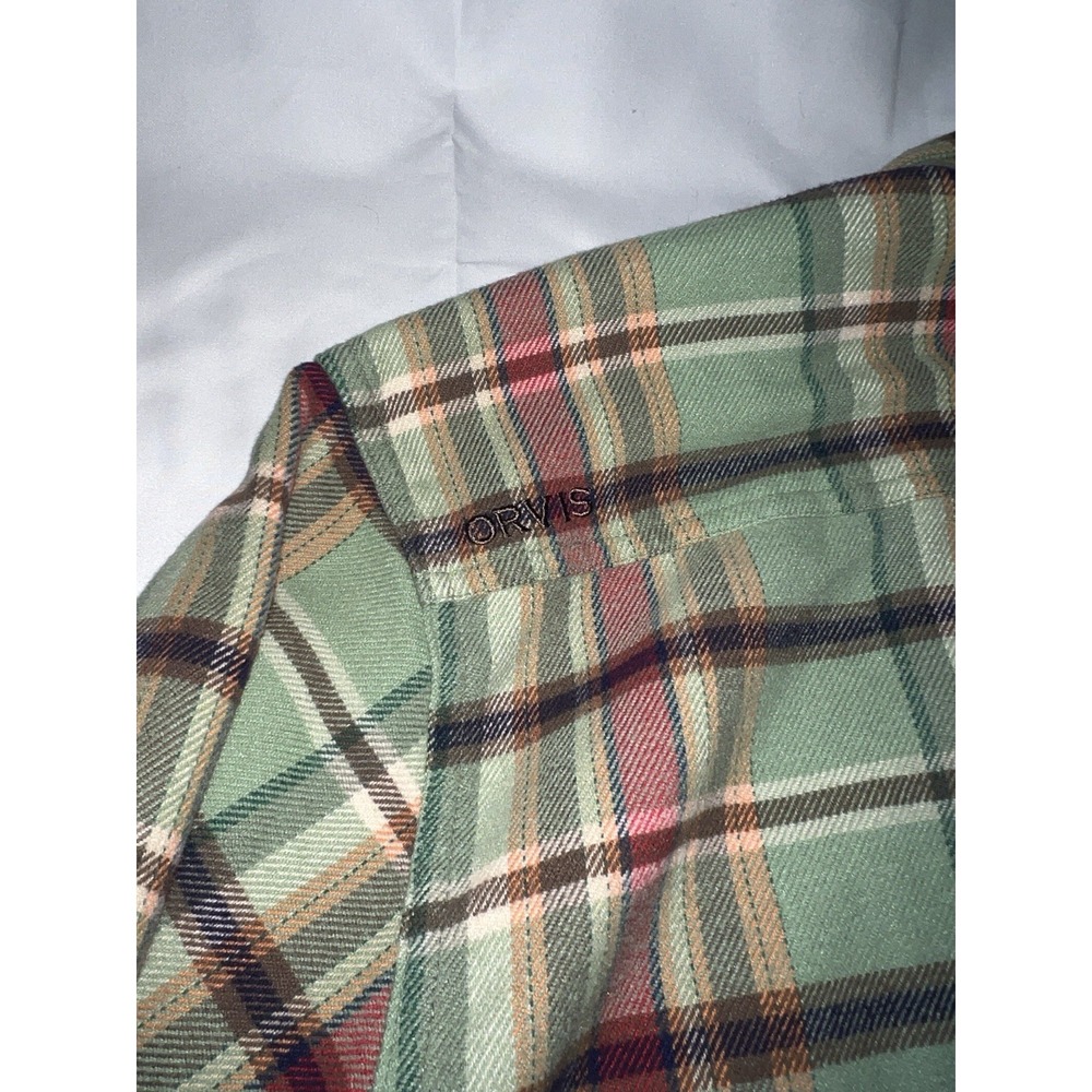 Orvis Flannel Green Red Brown Plaid Classic Men's Medium Heavyweight Pockets - Picture 6 of 6